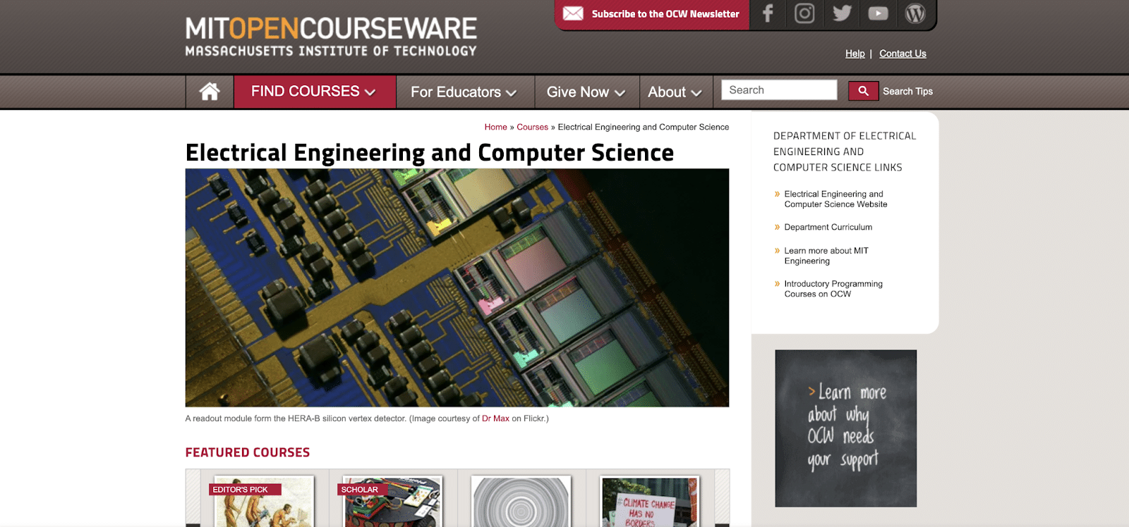 Die MIT OpenCourseware-Homepage