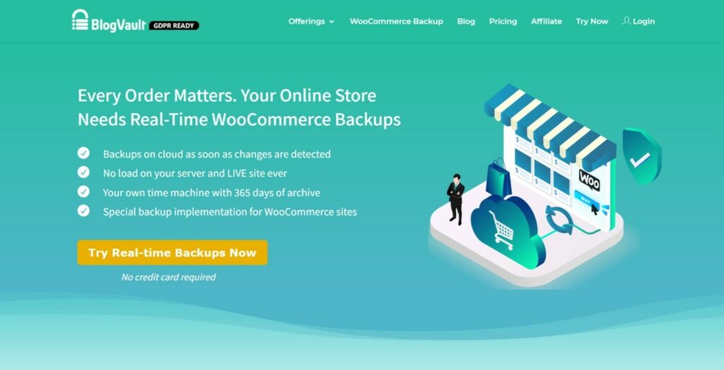 BlogVaultバックアップサービスのホームページ。
