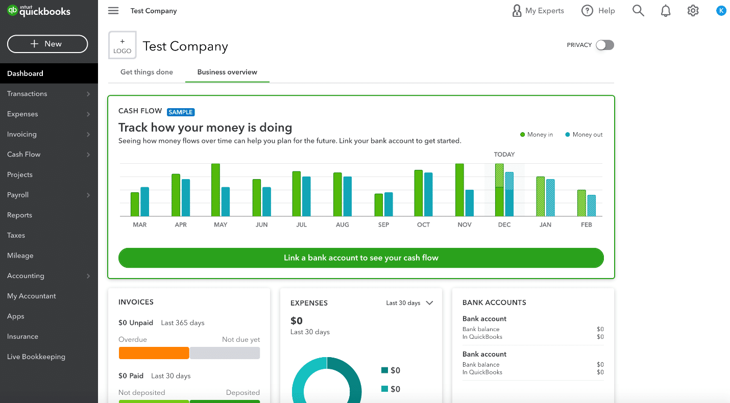 QuickBooks panosunun ekran görüntüsü