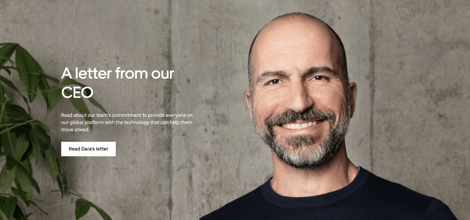 Uberは、CEOの声をAboutUsページで輝かせています。