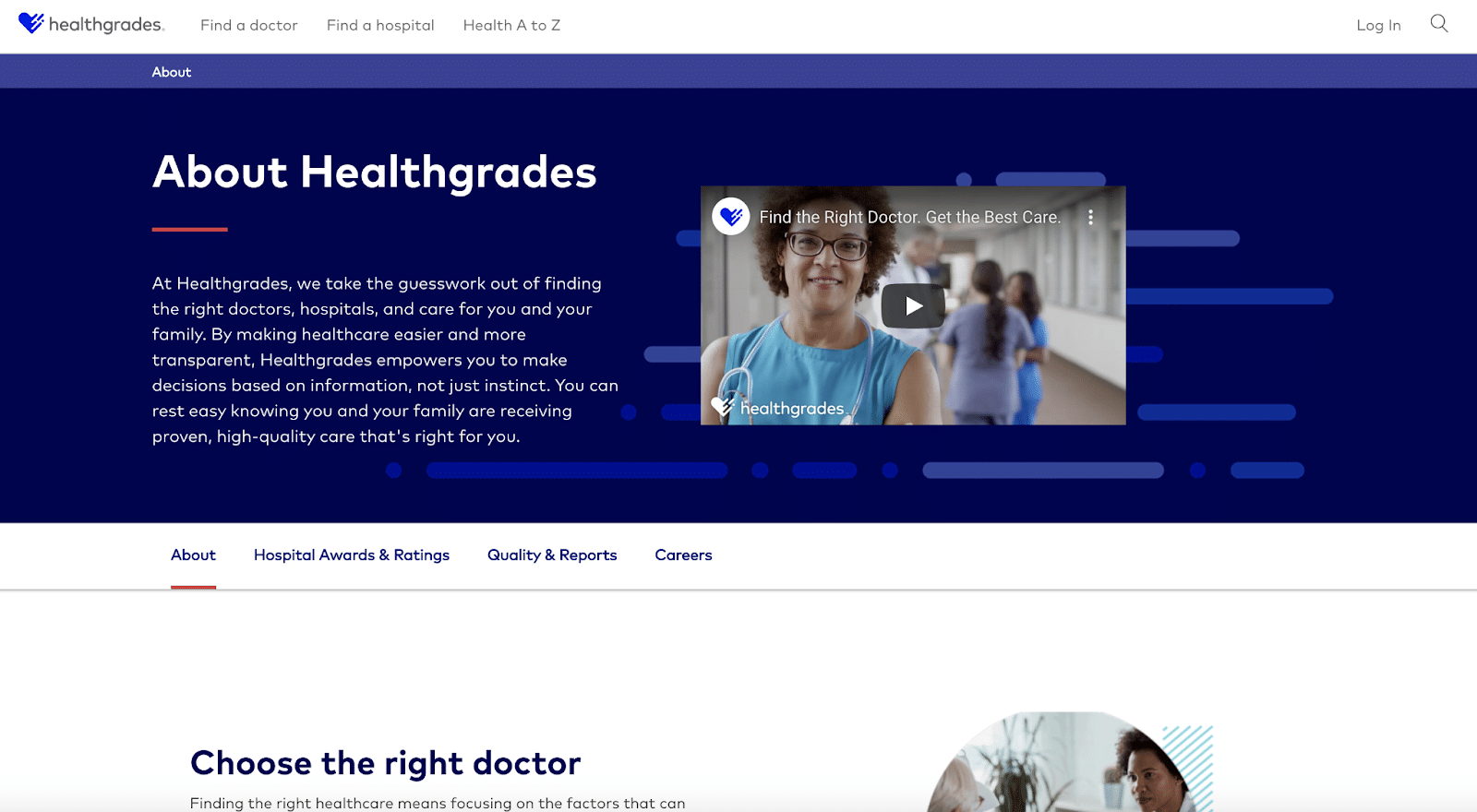 Healthgradesは、AboutUsページに豊富なコンテンツを詰め込んでいます。