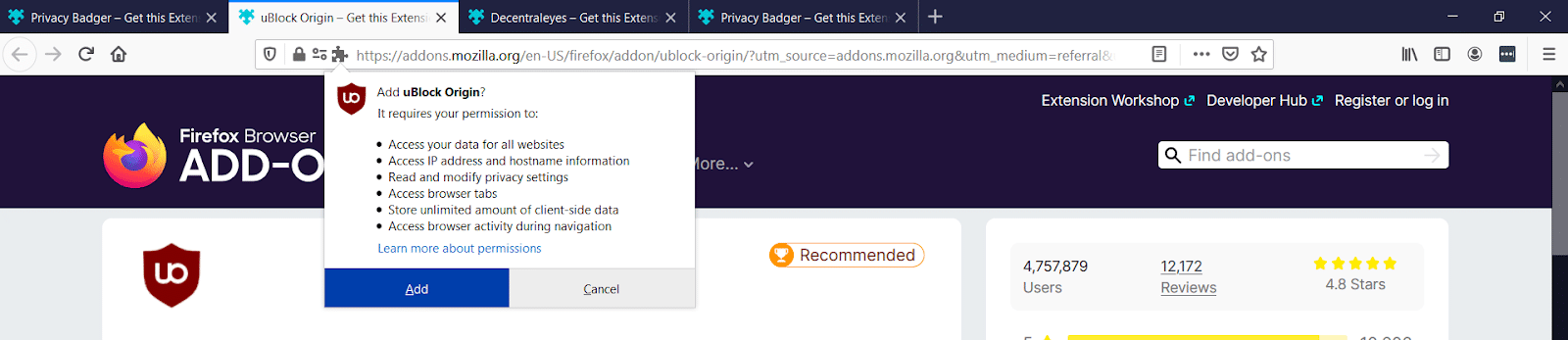 Firefox拡張機能のアクセス許可