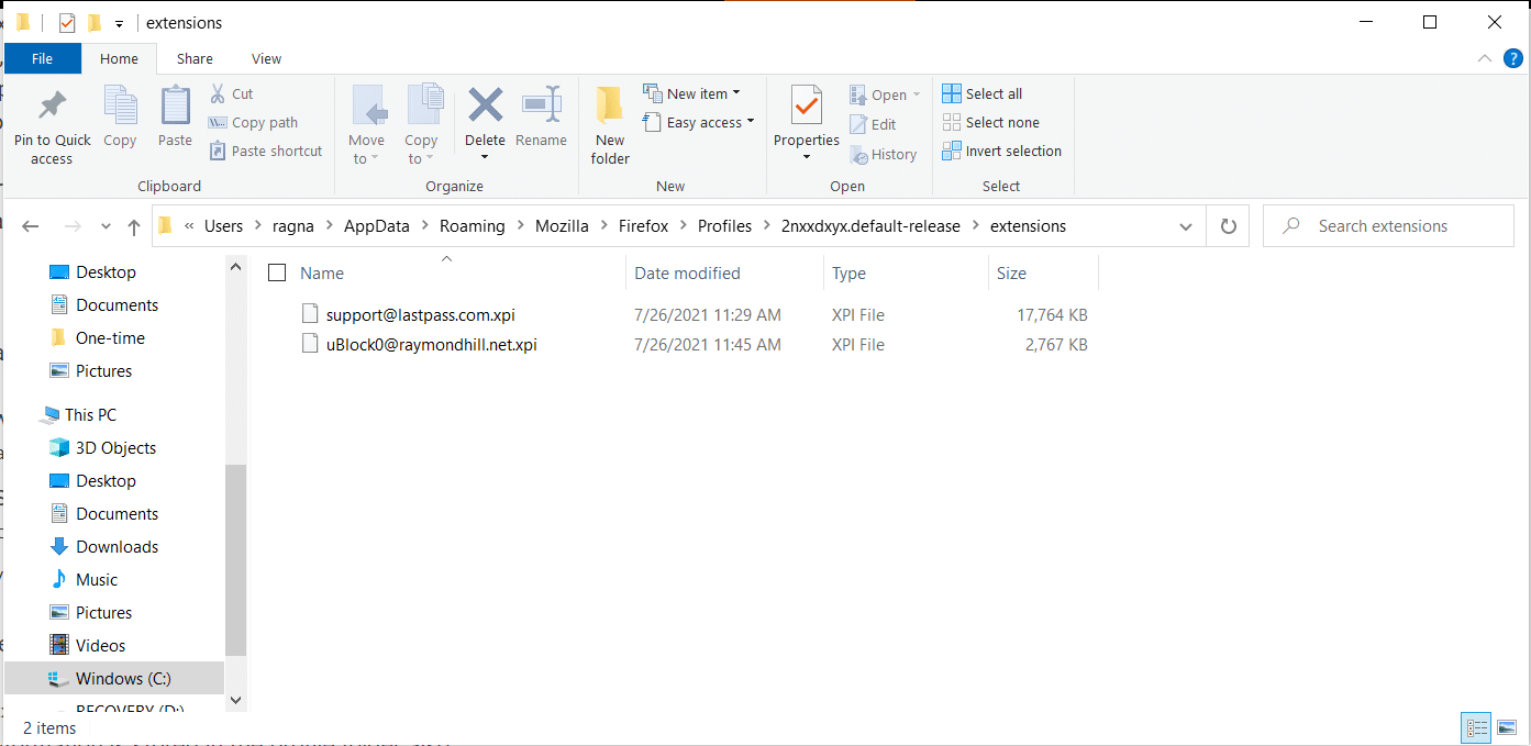Windowsのファイルエクスプローラーの拡張機能フォルダー