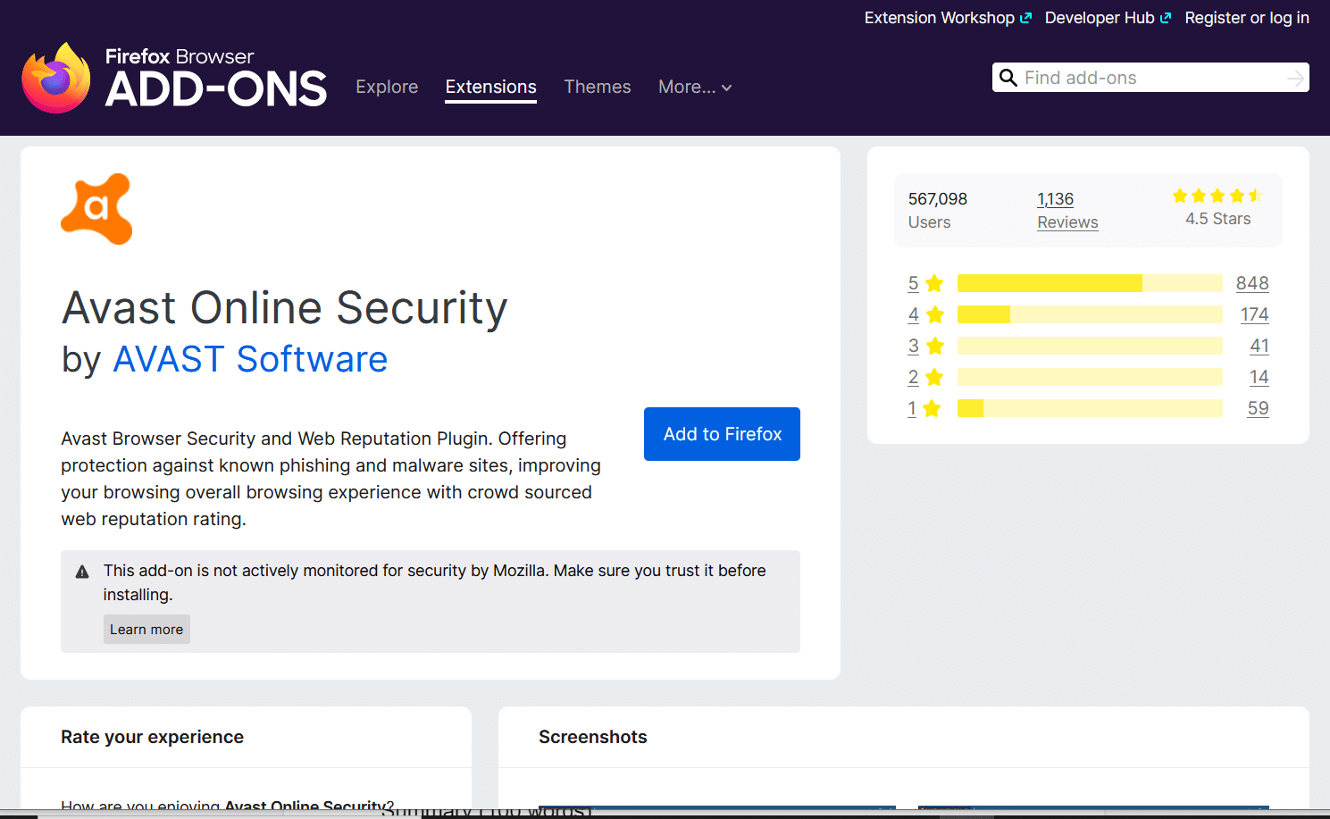 アバストオンラインセキュリティFirefox拡張機能