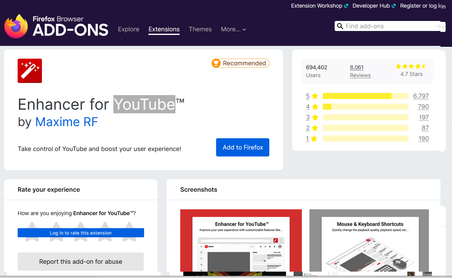 YouTubeFirefox拡張機能のエンハンサー