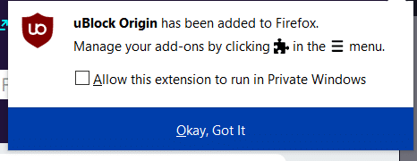 Firefox拡張機能のインストールメッセージ
