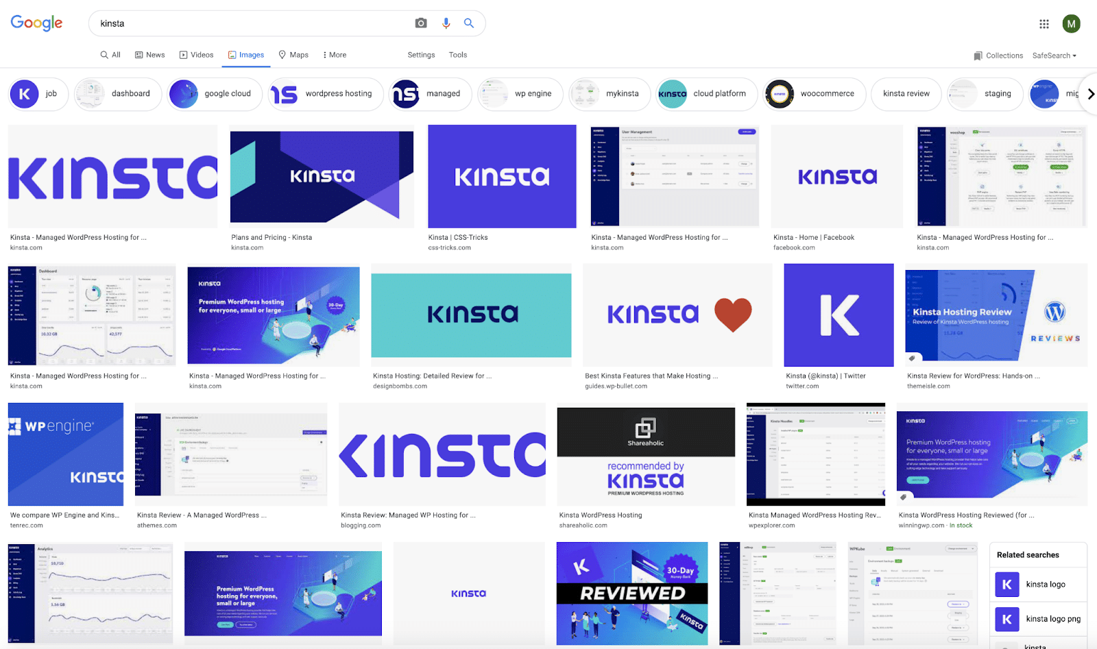 Google'da Kinsta logosu için görsel arama sonuçları.