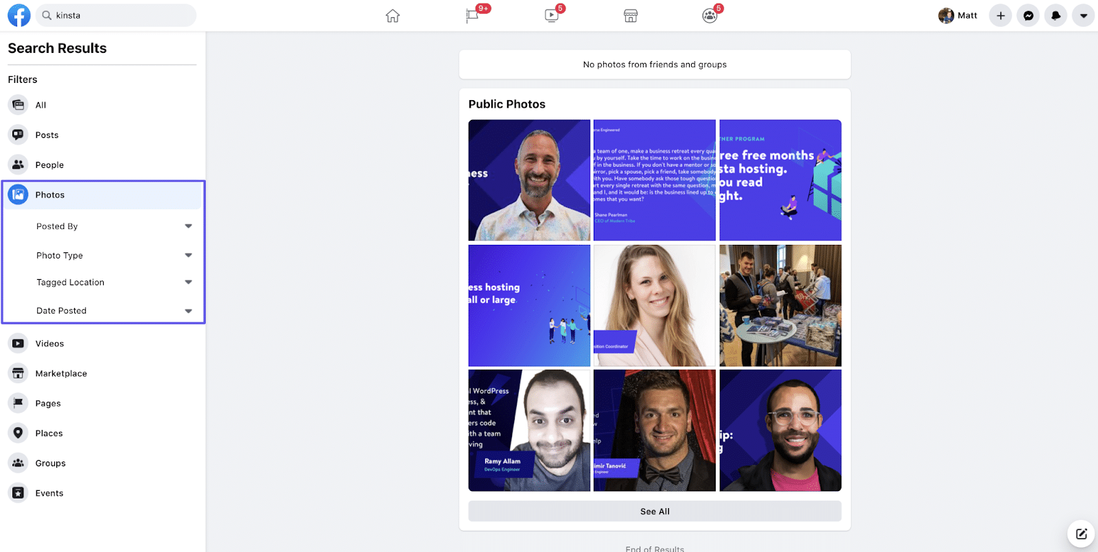 Facebook'ta görsel aranıyor.