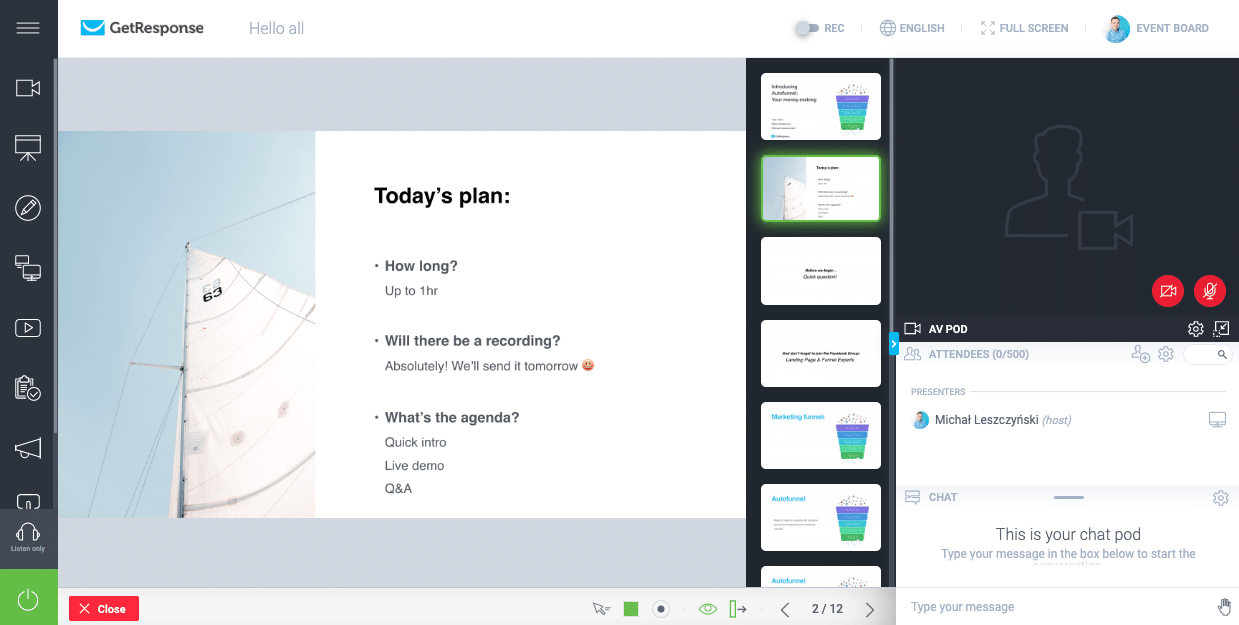 GetResponse web semineri platformu