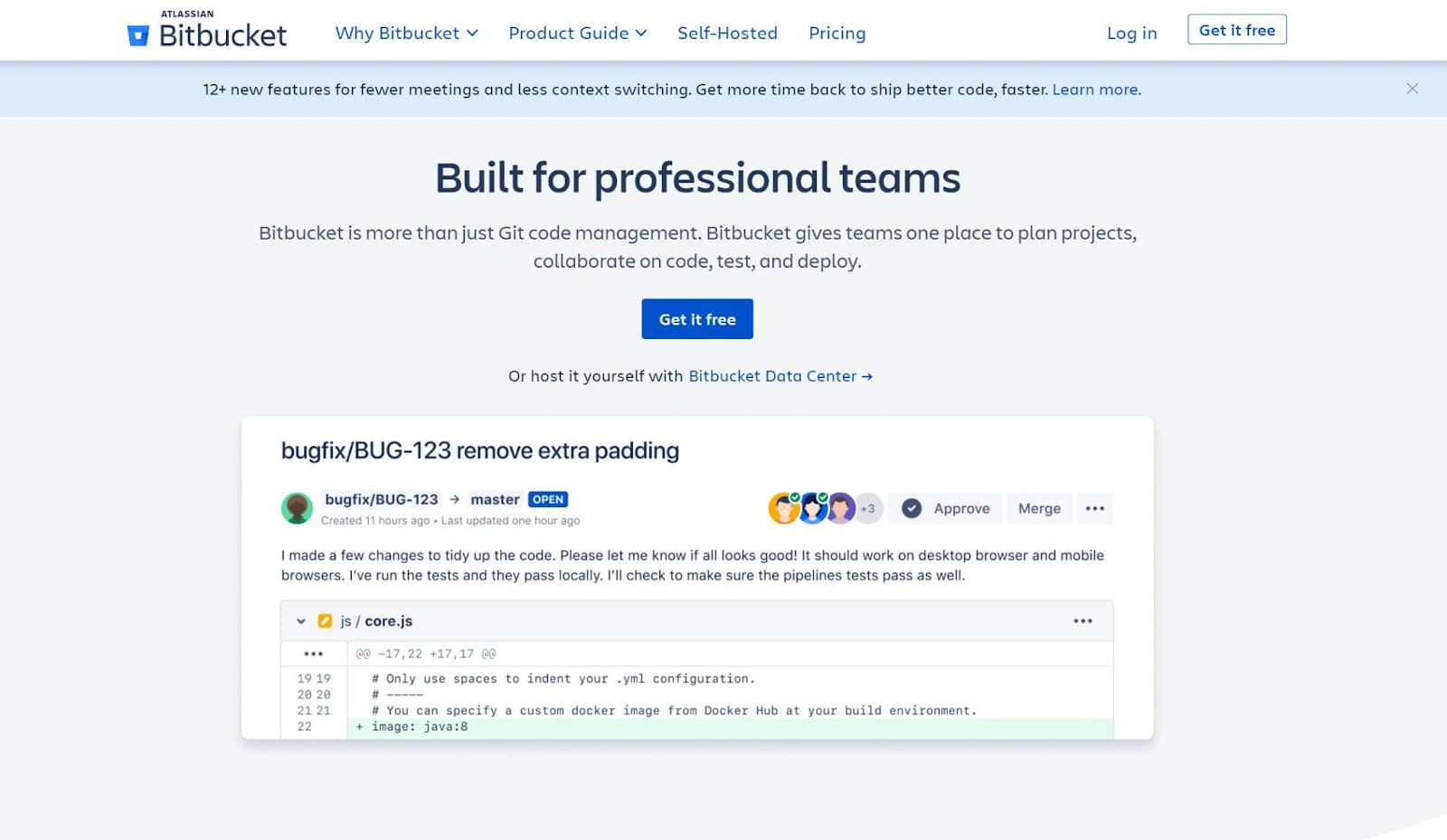 BitBucketのホームページのスクリーンショット