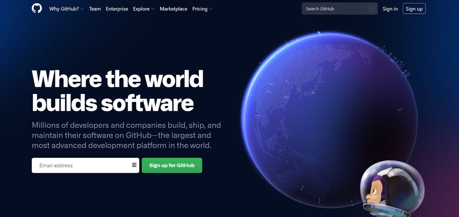GitHubのホームページのスクリーンショット