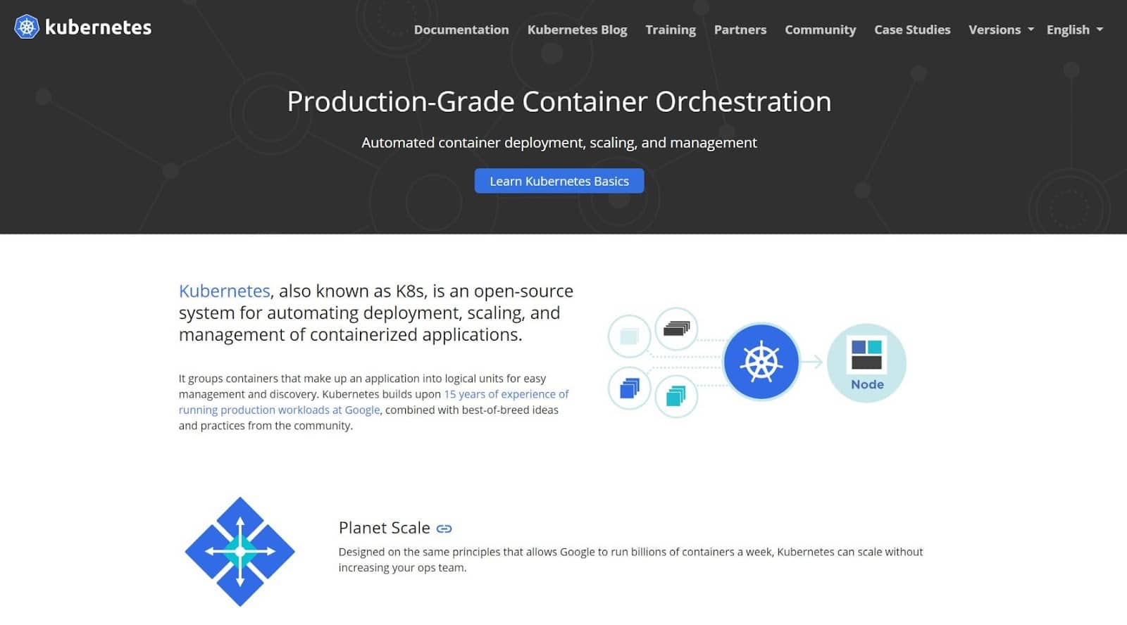 KubernetesWebサイトのスクリーンショット
