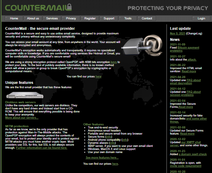 CounterMail ana sayfası