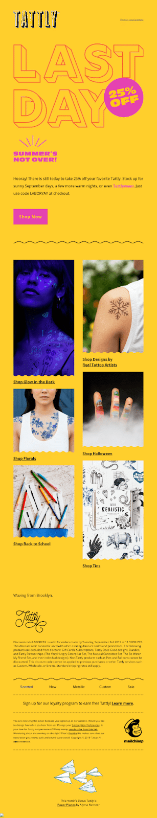 Tattly satış promosyonu e-posta bülteni