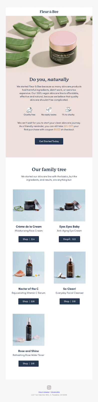 Fleur and Bee'den e-ticaret bülteni
