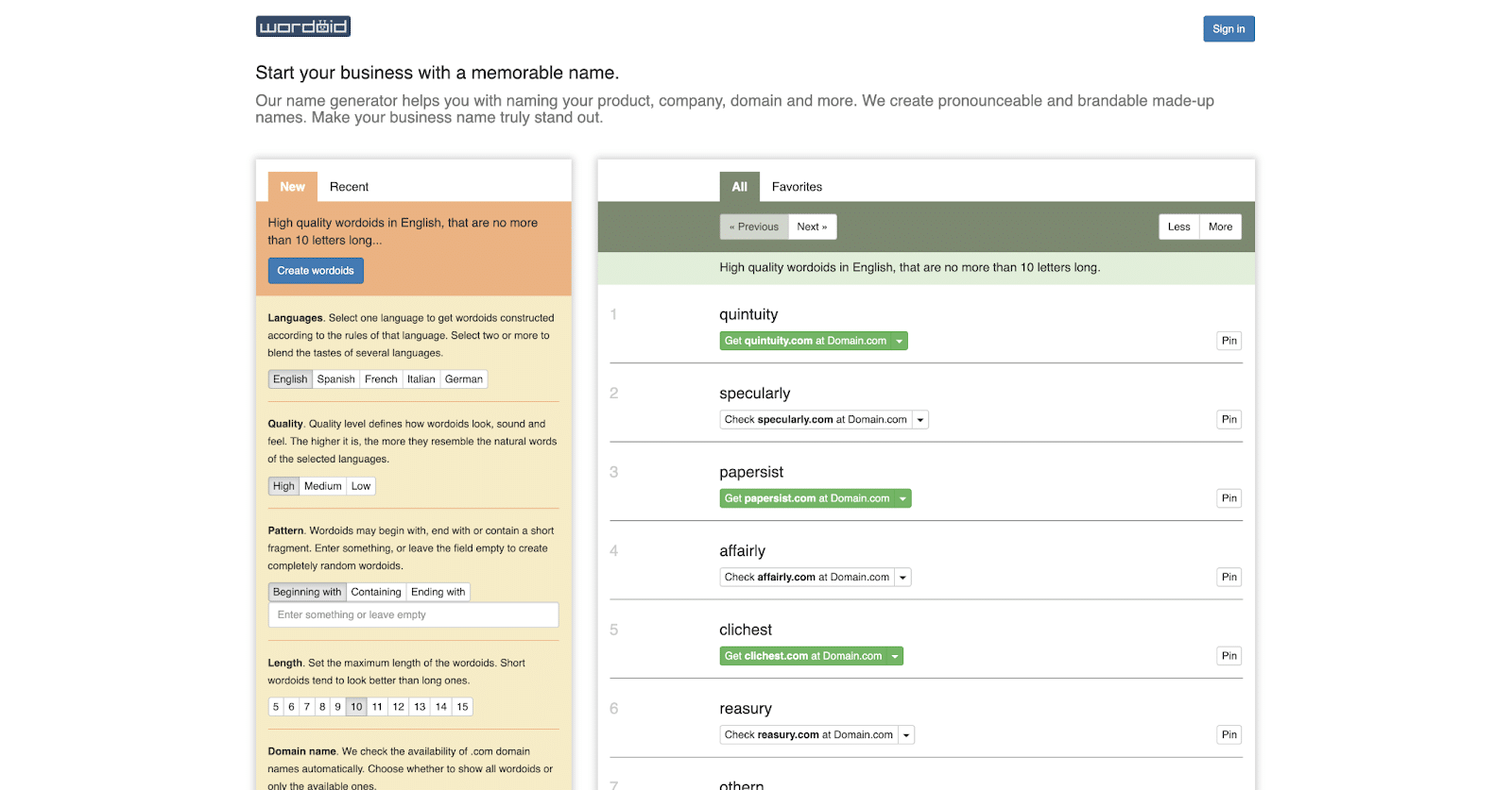 Wordoid, sıfırdan bir blog adı seçmenize yardımcı olur