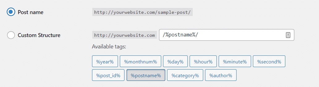 WordPress kontrol panelindeki site kalıcı bağlantı bölümü