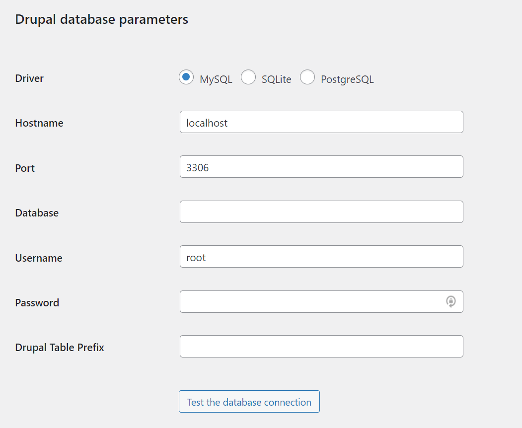 Drupal Veritabanı Parametrelerinizi Girin
