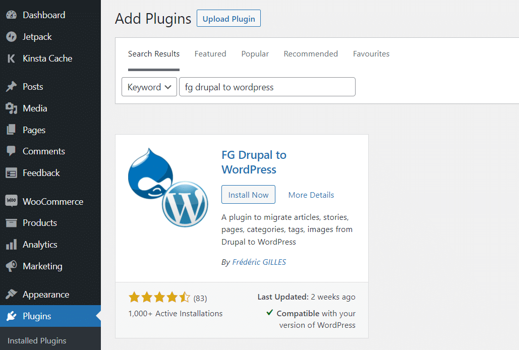 FG Drupal to WordPress eklentisini yükleme