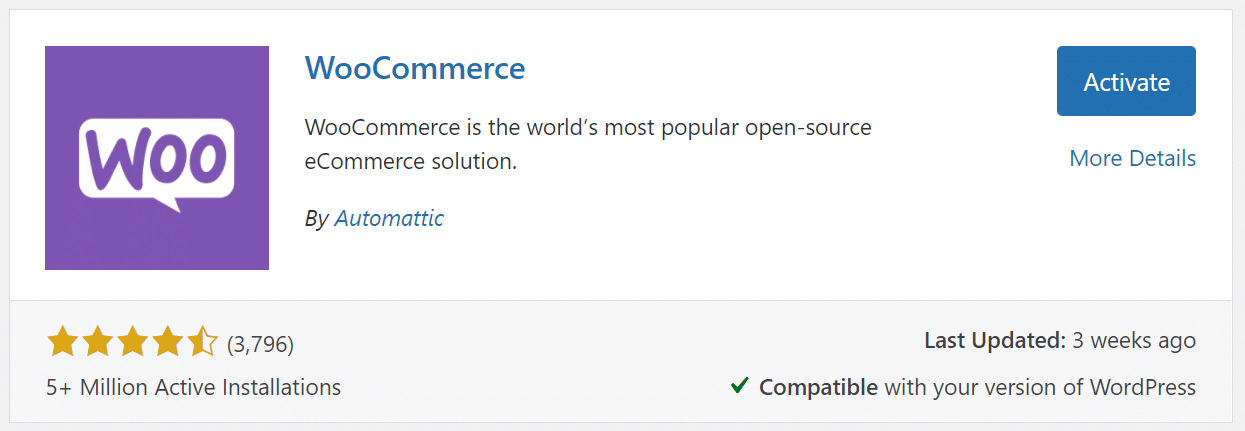 WooCommerce eklentisini etkinleştirin