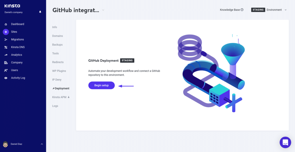 "Kurulumu başlat" düğmesini gösteren bir okla GitHub dağıtımı.