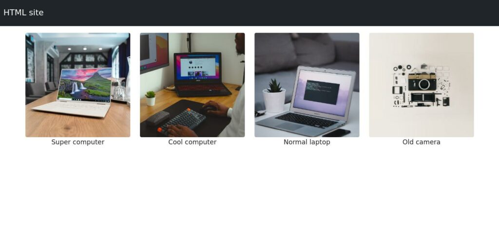 Resimlerin üzerinde yeni bir "HTML sitesi" siyah başlığı bulunan web sayfamız.