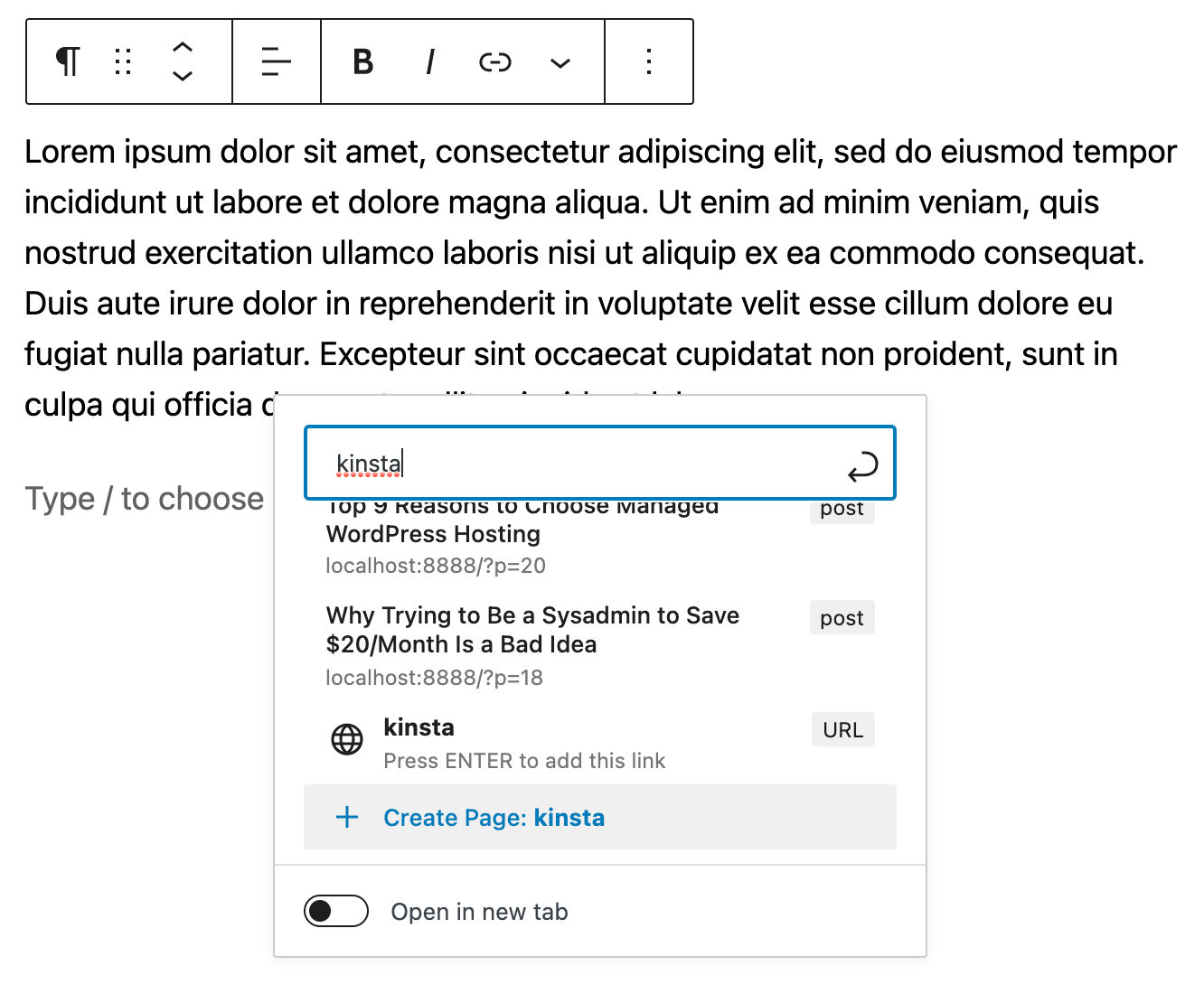 Buat halaman dari popup tautan.