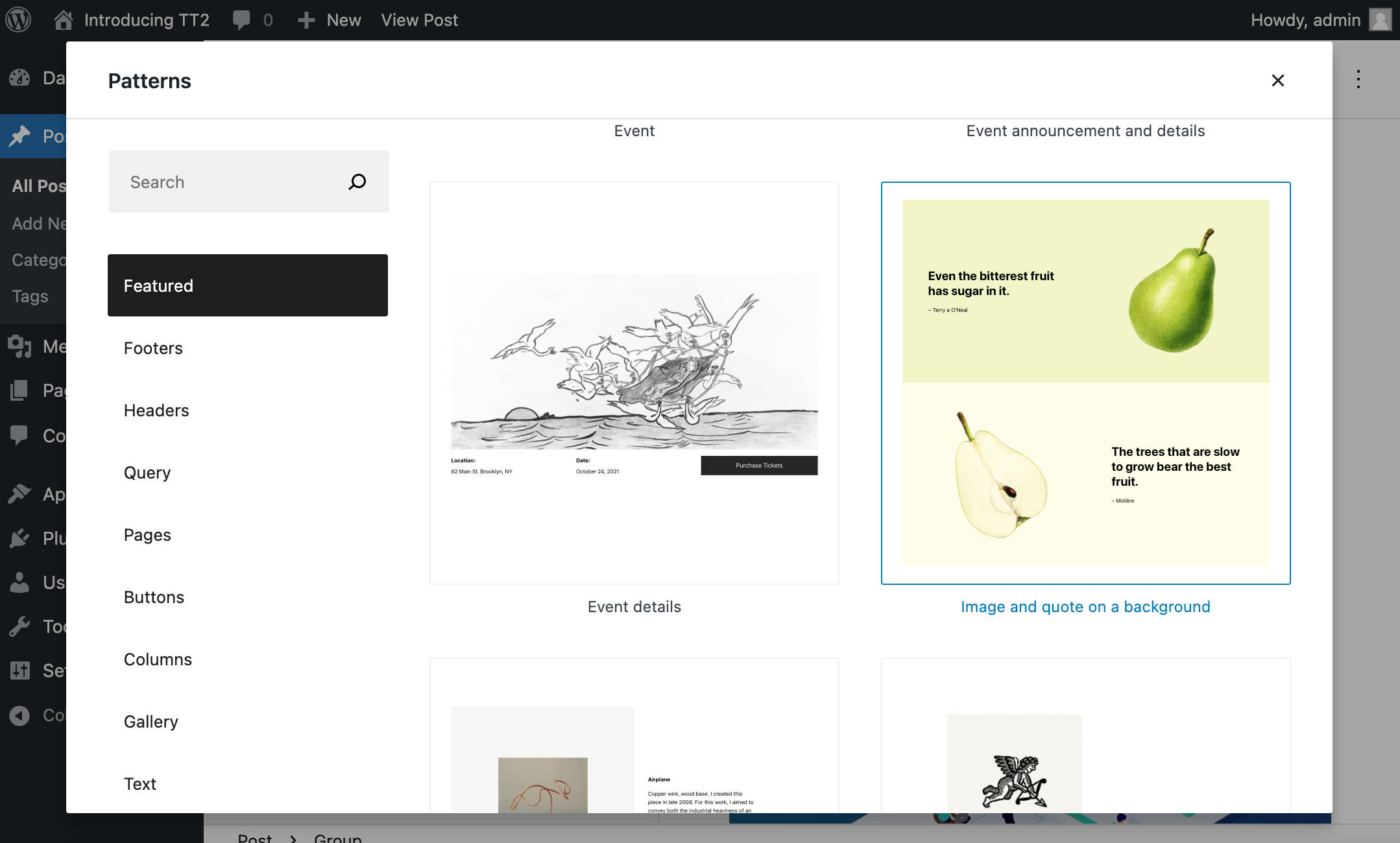 Modal pola layar penuh di WordPress 5.9.