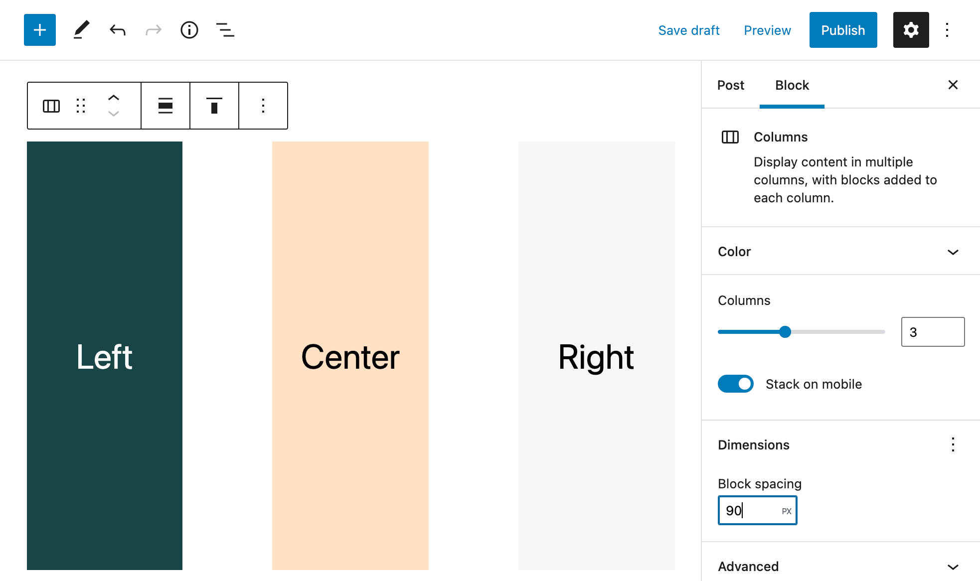 Mengontrol Jarak Blok Kolom di WordPress 5.9.