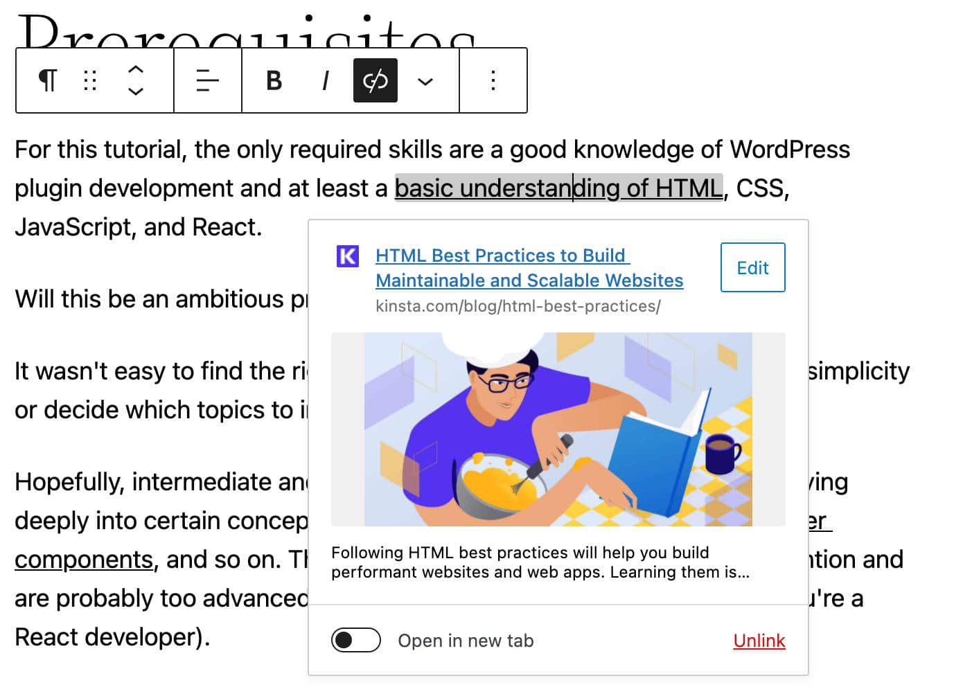 Pratinjau URL kaya di editor pos.