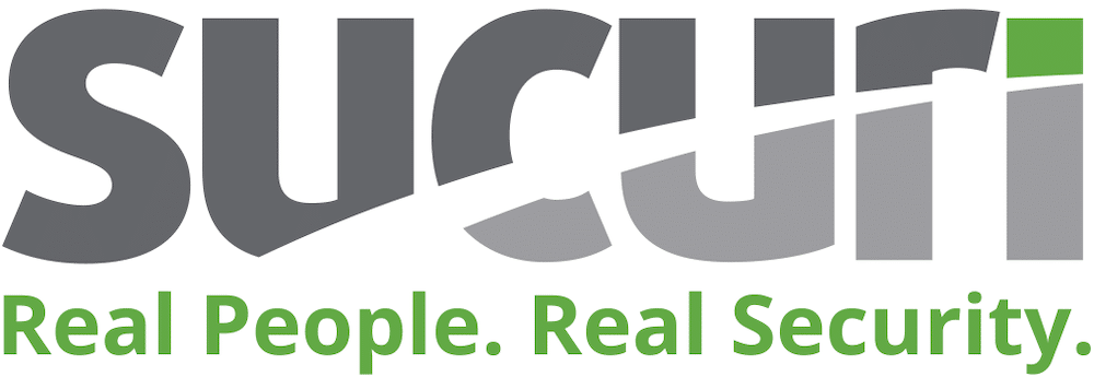 緑色の「RealPeople、RealSecurity」という言葉の上にあるSucuriのロゴ。