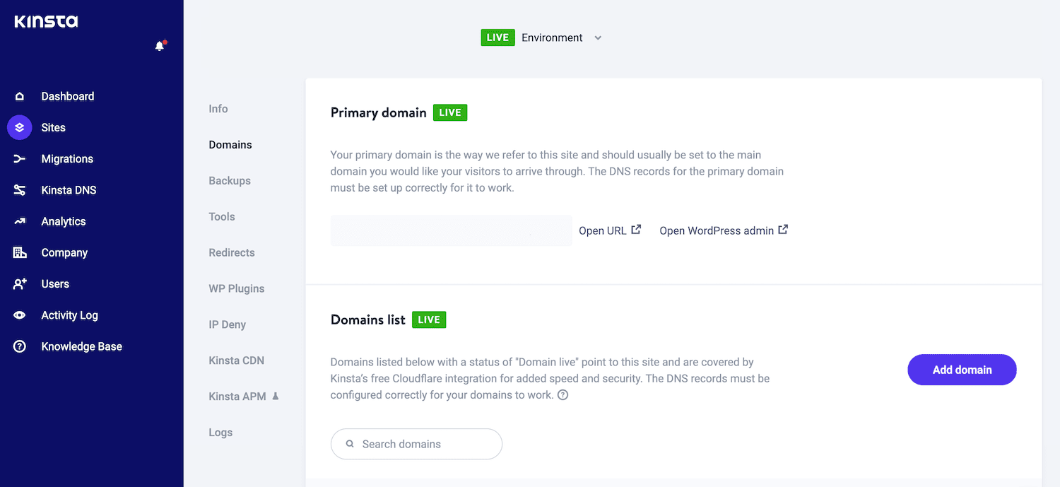 Bagian domain di MyKinsta