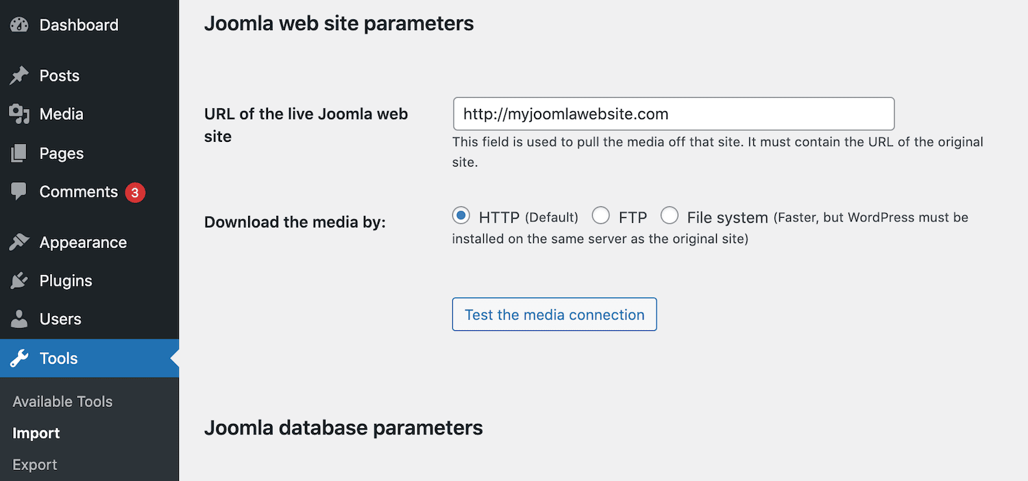 URL situs web Joomla langsung.