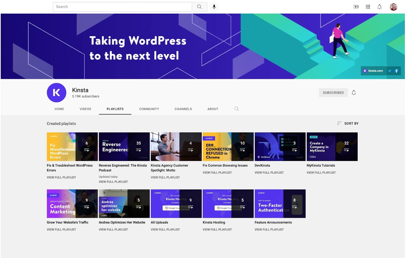 Скриншот канала Кинста на YouTube с заголовком.