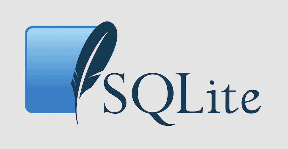 Логотип SQLite, показывающий силуэт пера, окаймляющий правую часть синего прямоугольника с градиентом.