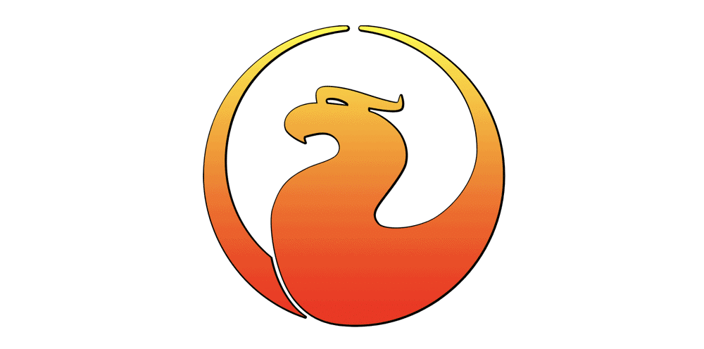 Логотип FirebirdSQL, показывающий оранжево-желтый силуэт головы феникса в круге без сопроводительного текста.