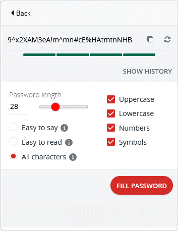 Использование расширения LastPass для Firefox для генерации паролей.