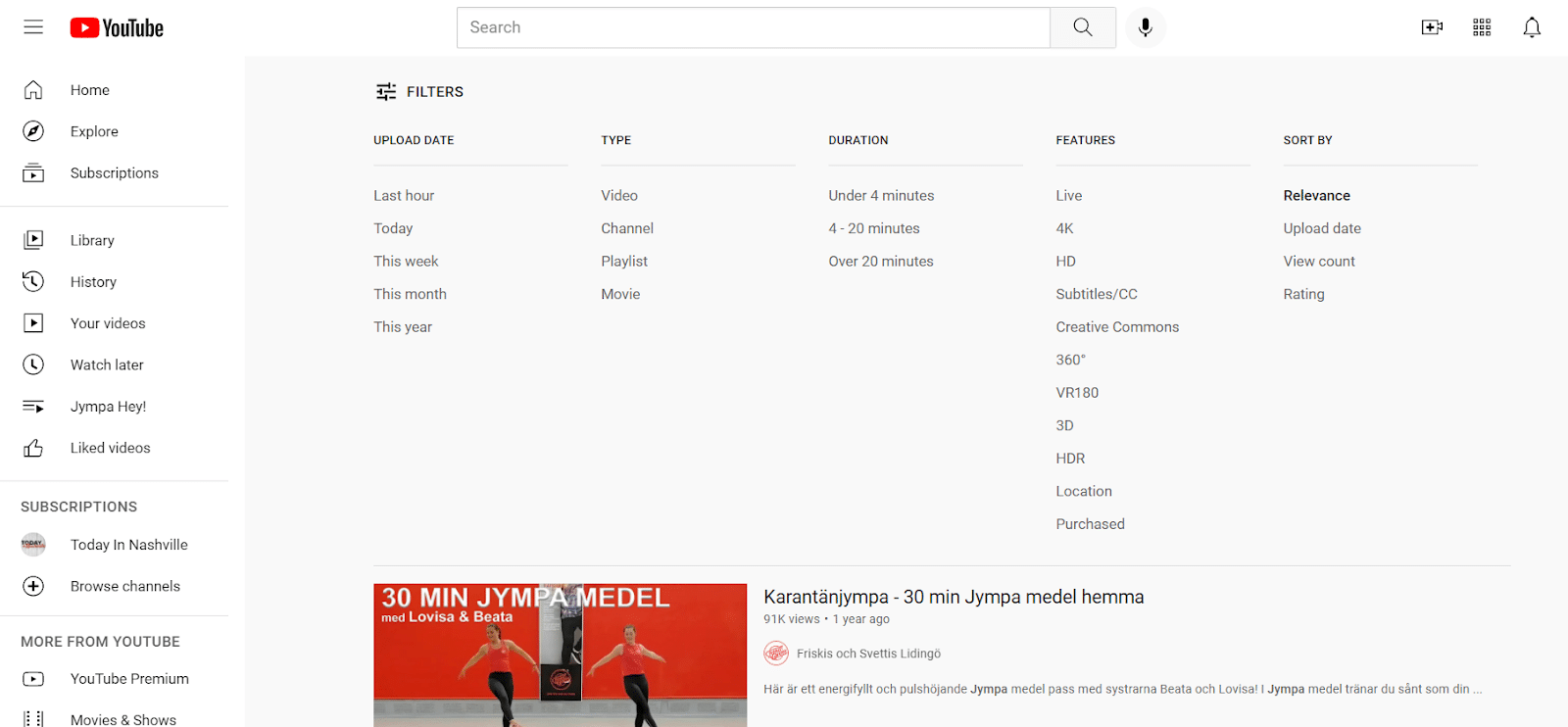 Фильтры поиска видео на YouTube