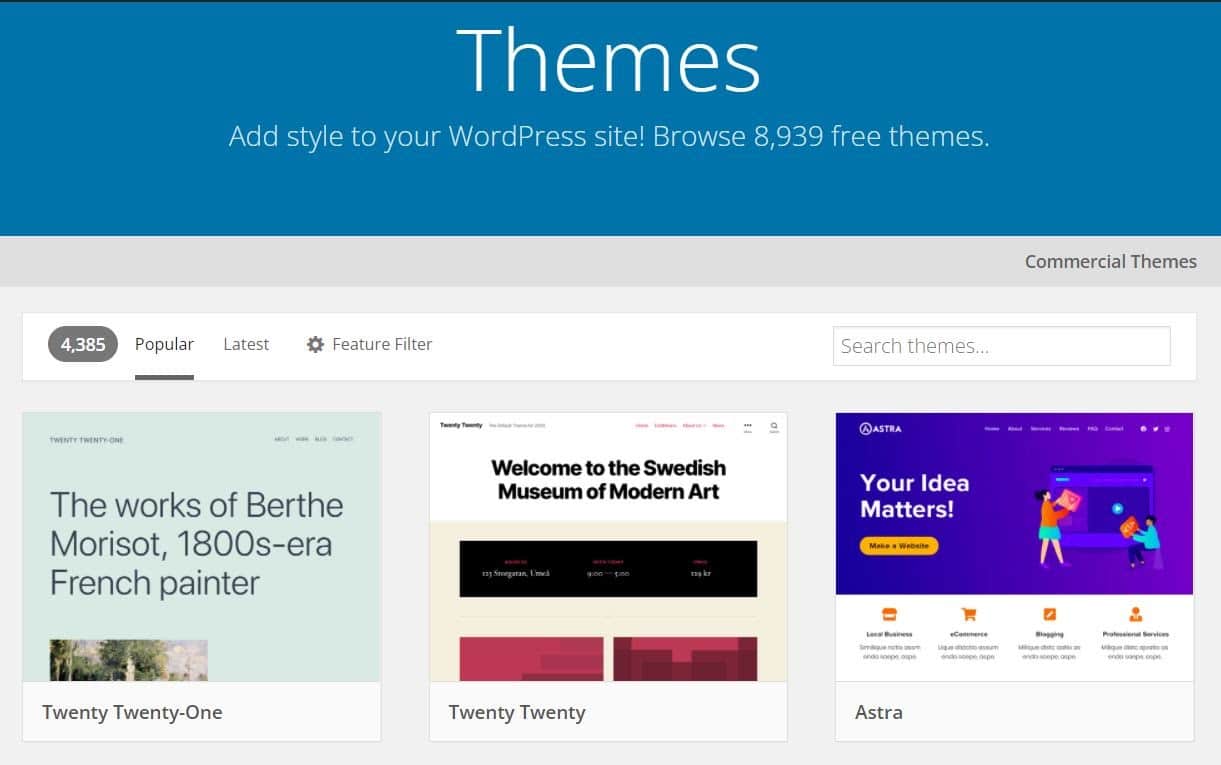 Страница темы WordPress
