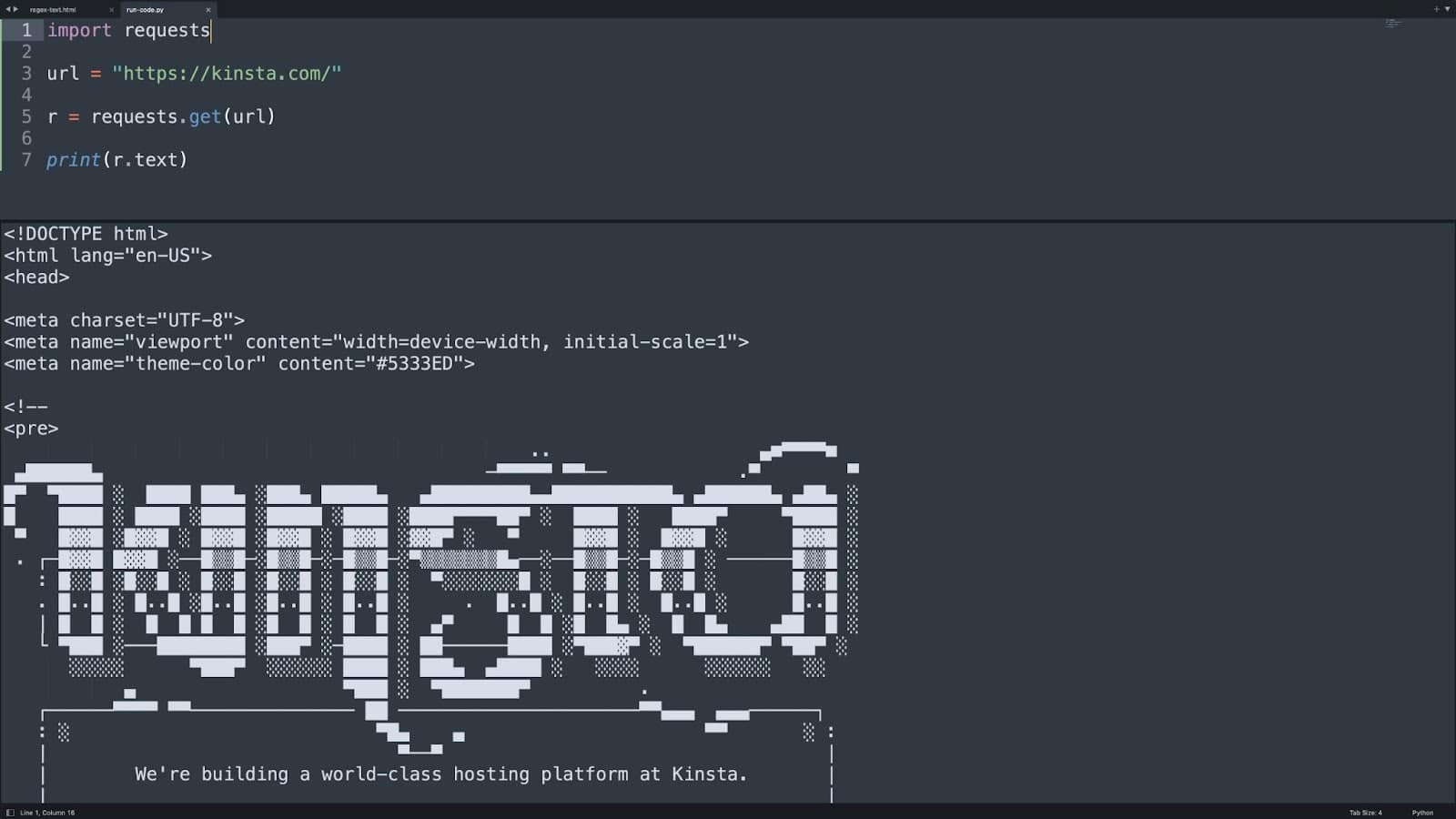 Скриншот кода, работающего в Sublime Text