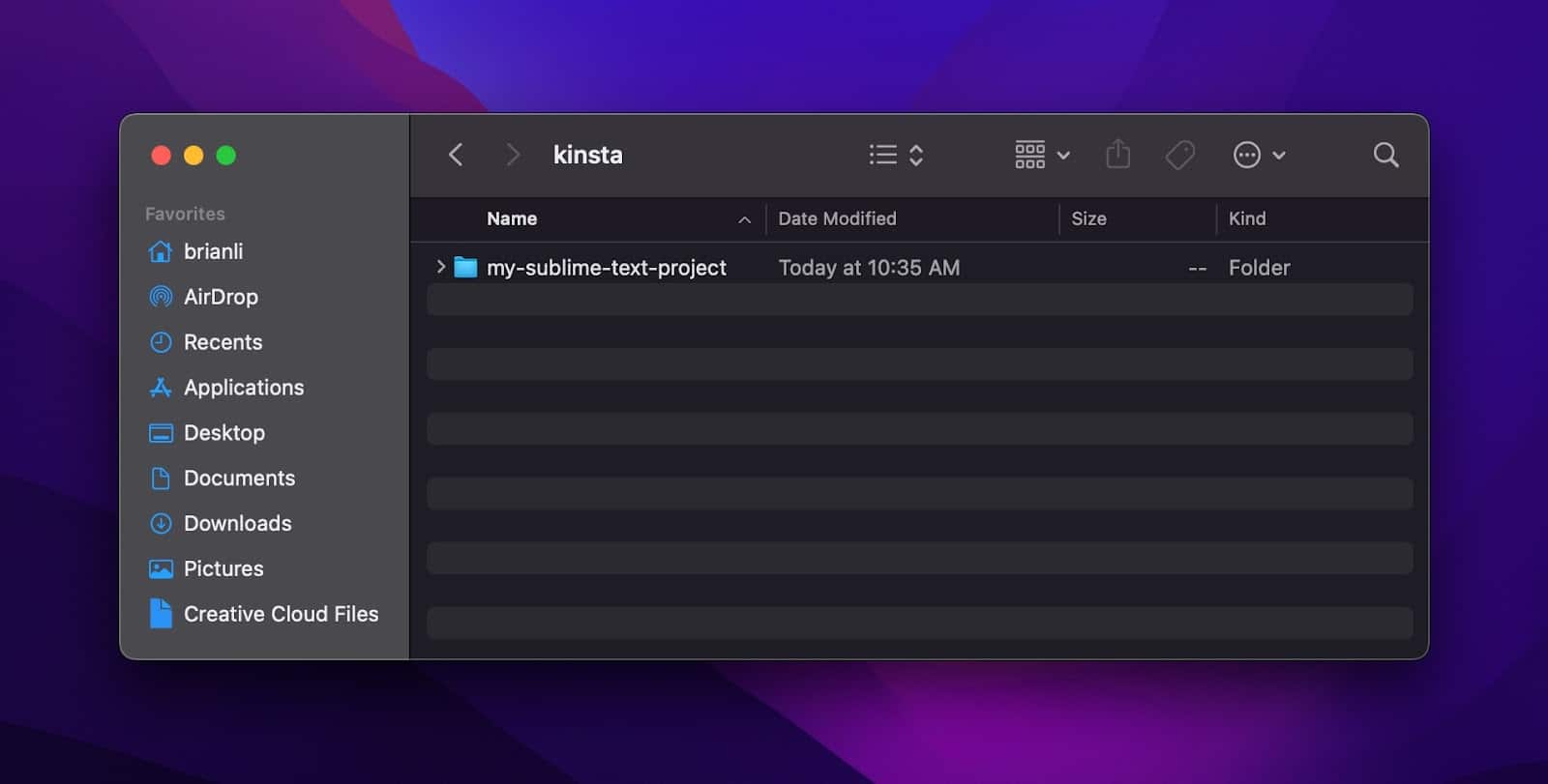 Папка проекта Sublime Text