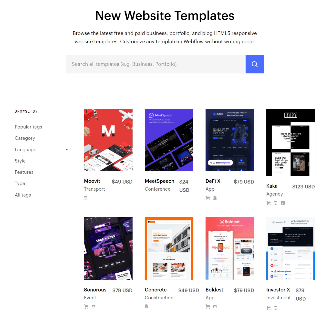 Подборка шаблонов Webflow.