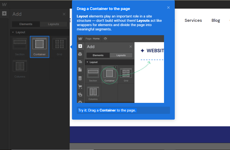 Пример мастера настройки Webflow.