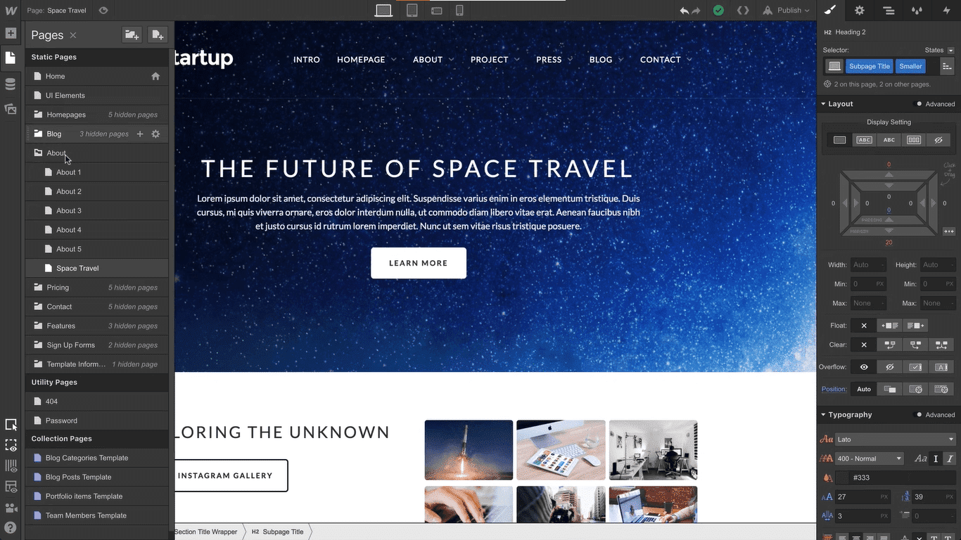 Пример интерфейса Webflow.
