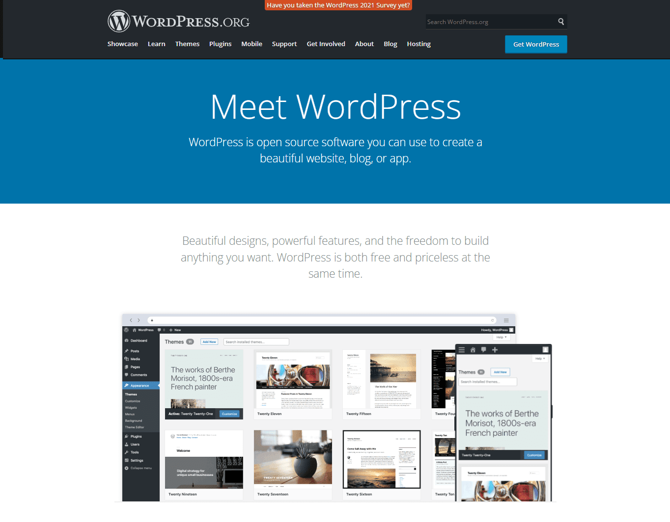 Домашняя страница WordPress.org.