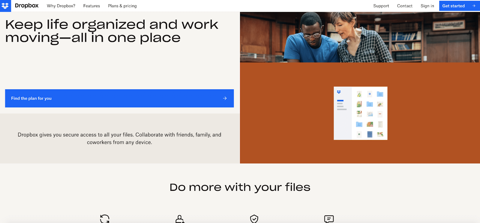 หน้าแรกของเว็บไซต์ Dropbox