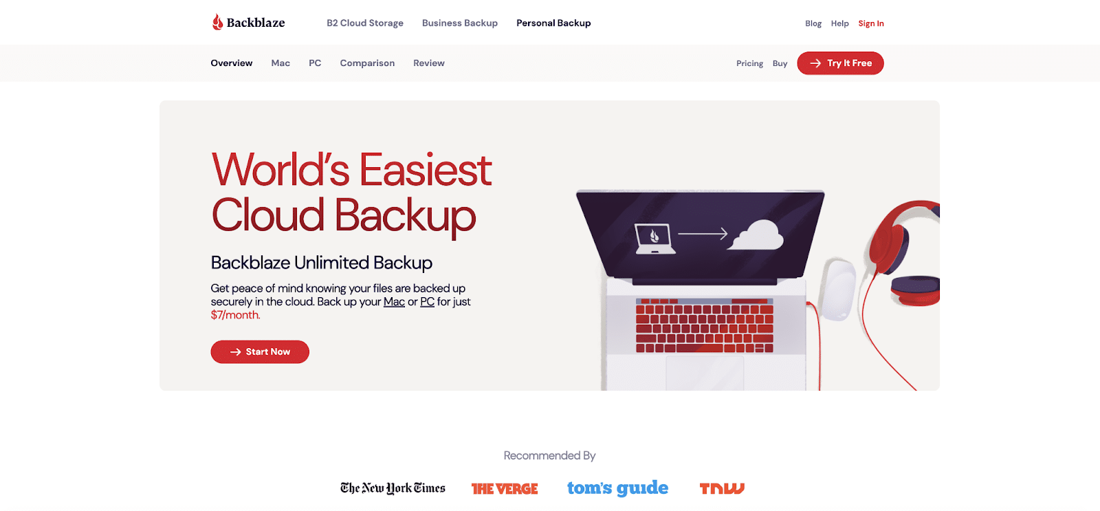 หน้าแรกของเว็บไซต์ Backblaze