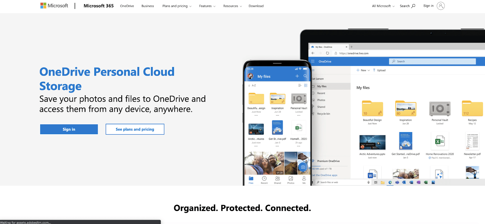 หน้าแรกของเว็บไซต์ Microsoft OneDrive