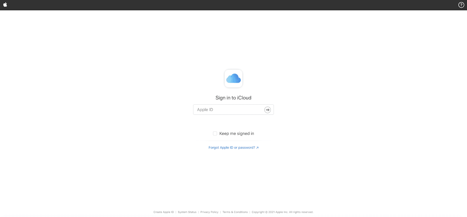 หน้าเข้าสู่ระบบ iCloud