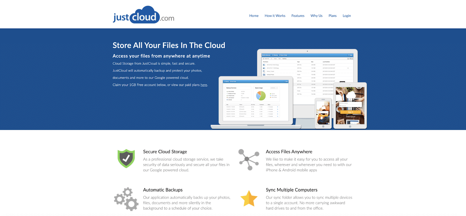 หน้าแรกของเว็บไซต์ JustCloud